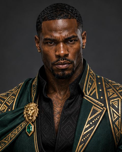 Malik in his green-and-gold royal coat
